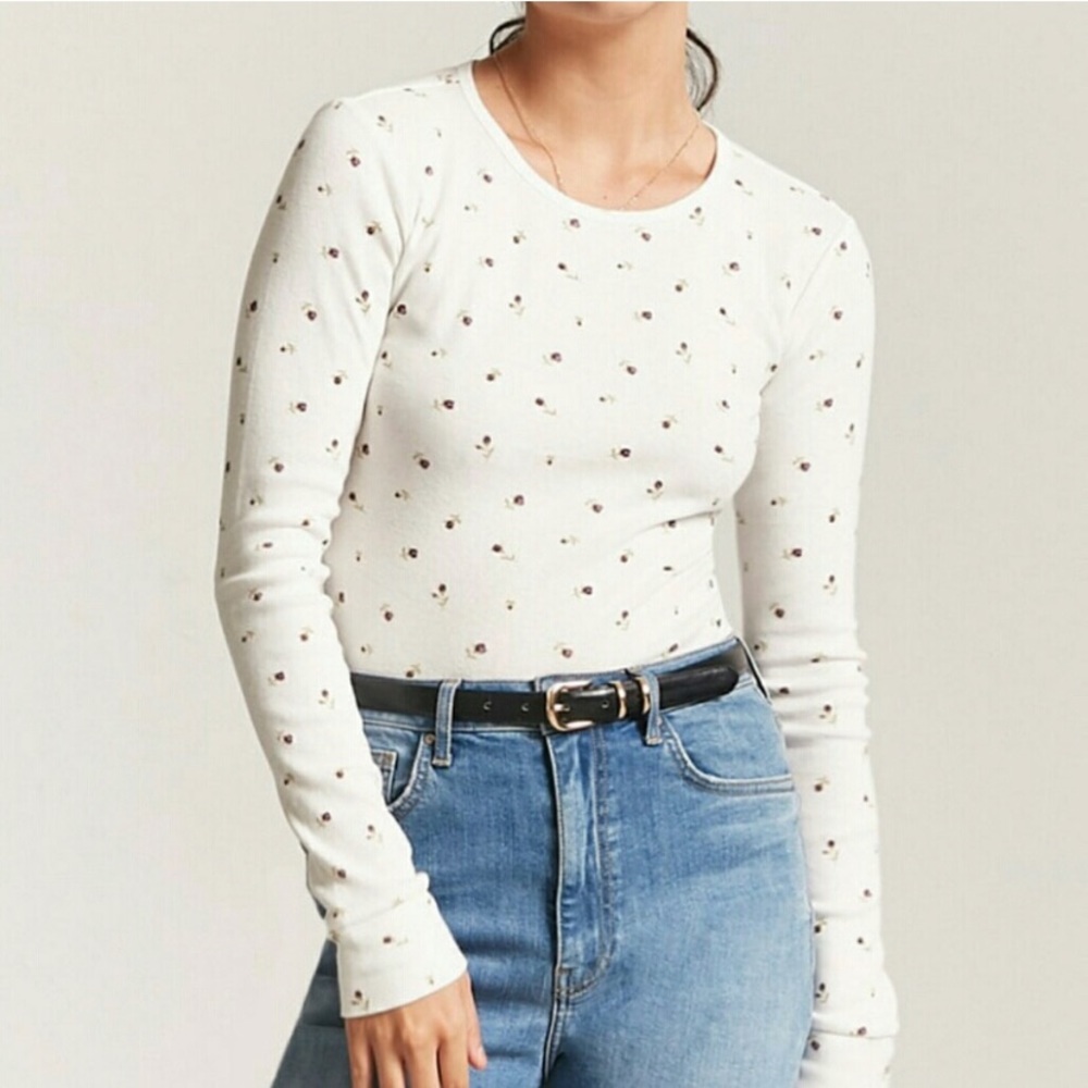 White and Purple Floral Long Sleeve